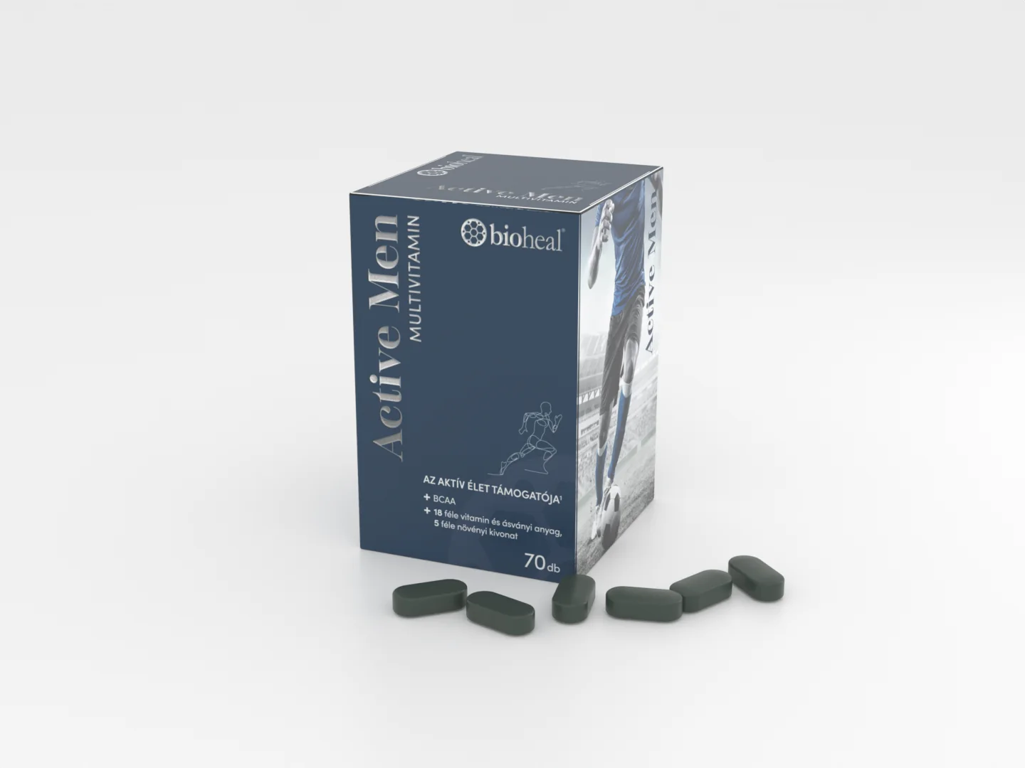 Bioheal® Active Men Multivitamin — élő 3D nézet a filmtablettákkal