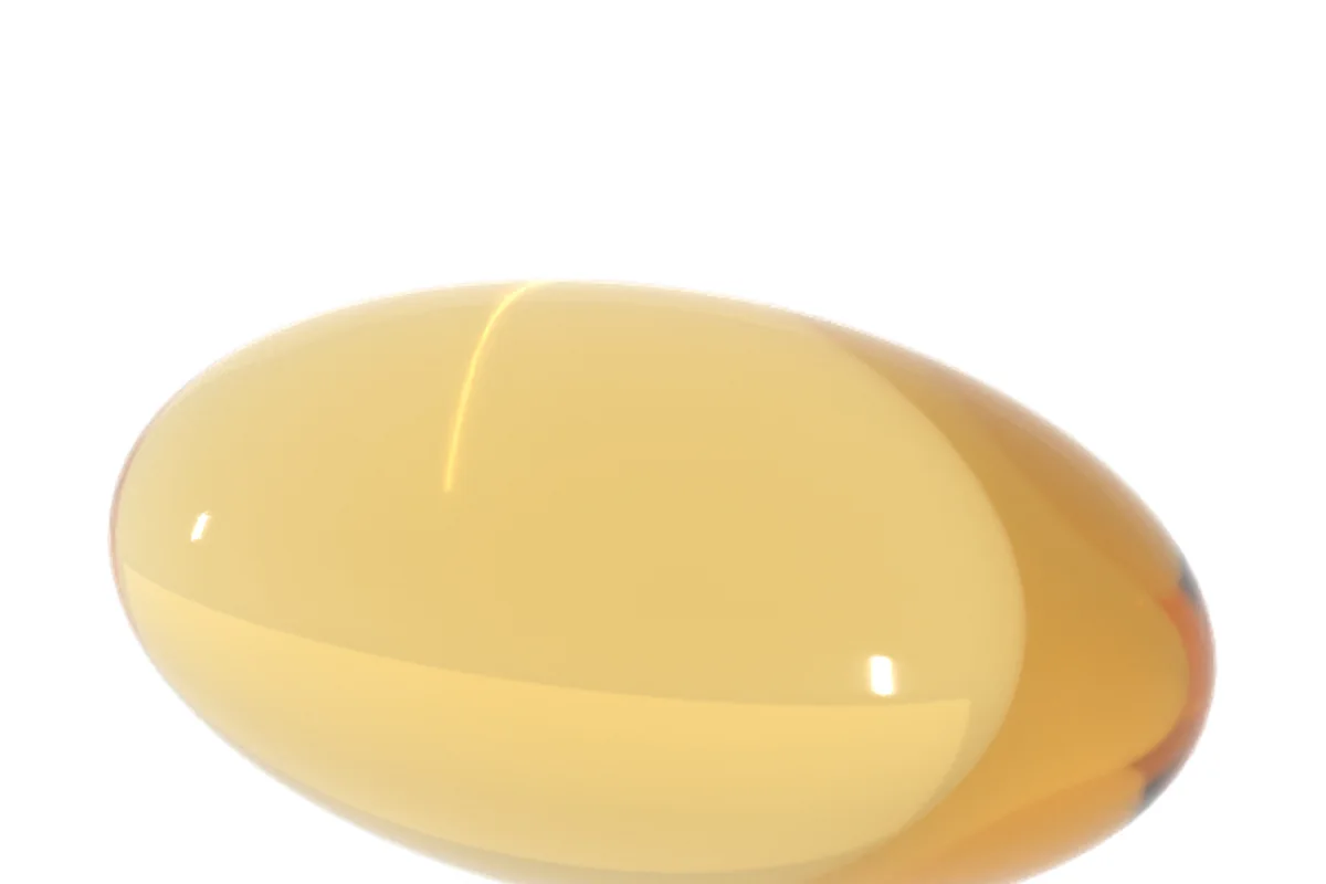 Az Oliva D3 valódi lágyzselatin kapszulái — áttetsző, borostyánsárga, 10 × 5 mm