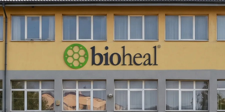 Bioheal logó a tatabányai központ homlokzatán