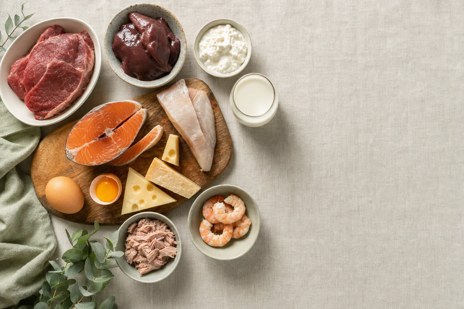 B12-vitamin: táplálékforrások csendélete
