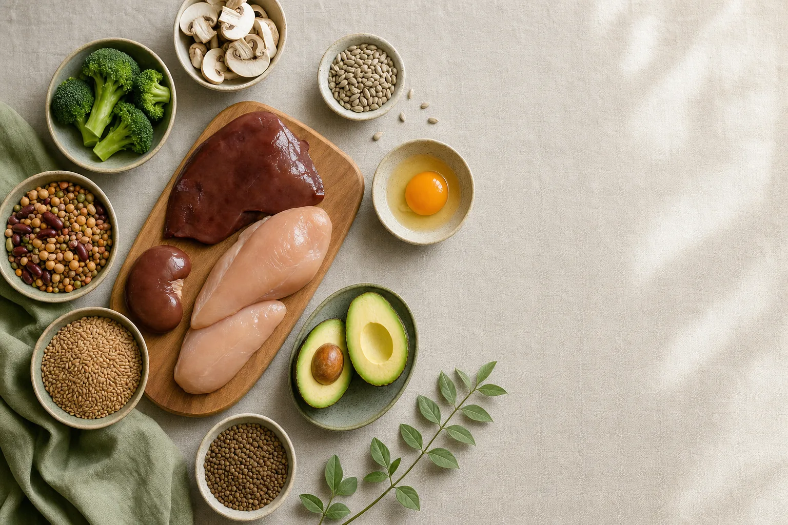 B5-vitamin (pantoténsav): táplálékforrások csendélete