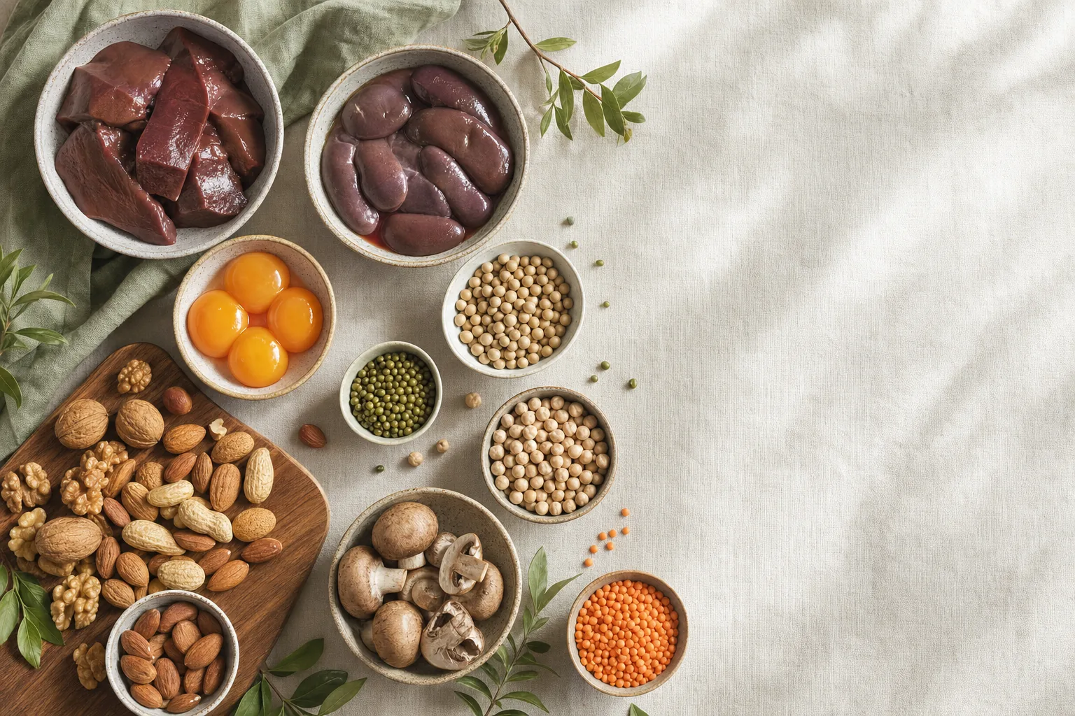 Biotin (B7-vitamin, H-vitamin): táplálékforrások csendélete