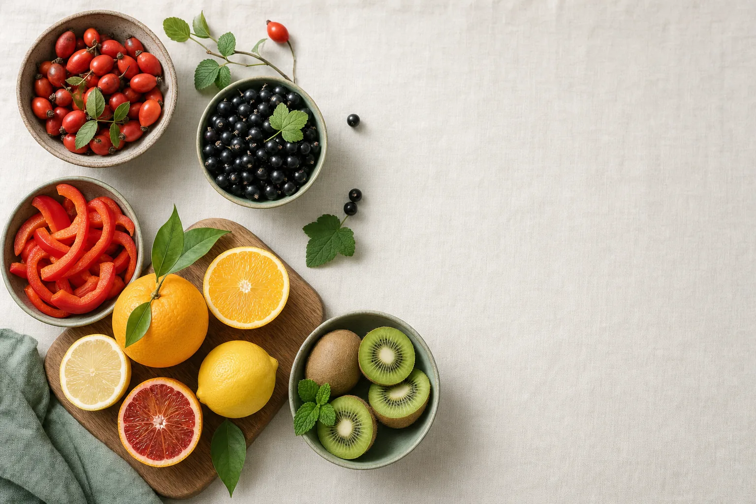 C-vitamin: táplálékforrások csendélete