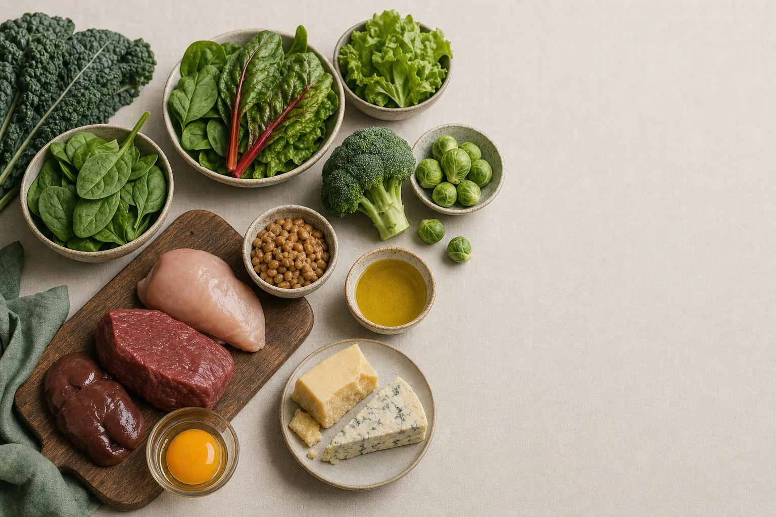 K-vitamin (K1, K2): táplálékforrások csendélete