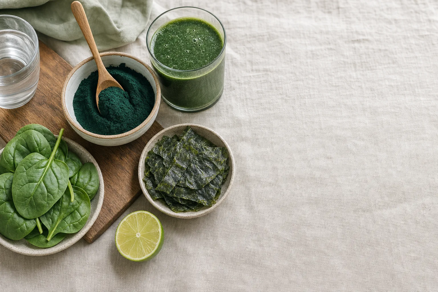 Spirulina: formák és források csendélete